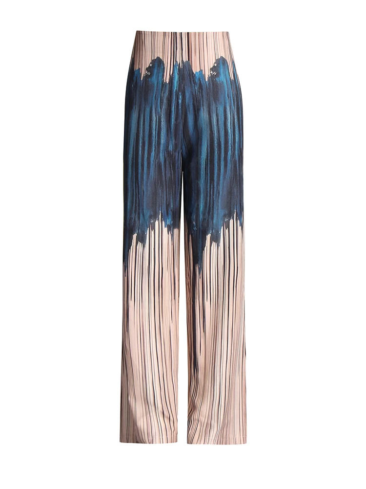 TWOTWINSTYLE Casual Printing Two Piece Sets For Women Slash Neck Lantern Sleeve Tops High Waist Pant Loose Set Female Fashion