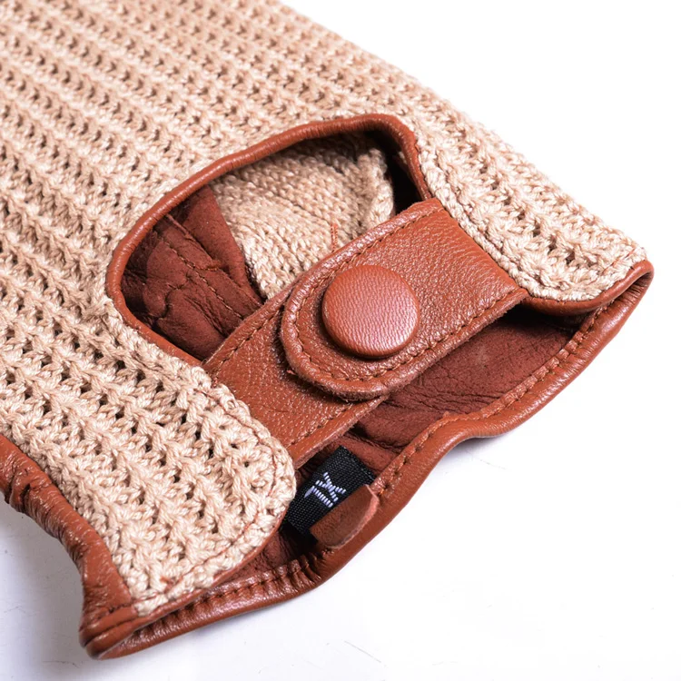 Men's Classic Real Leather Retro Unlined Driving Knitted Sports Riding Equestrianism Touch Screen Short Gloves