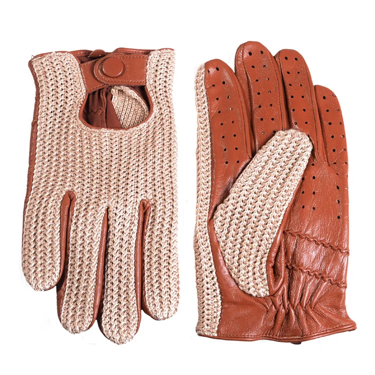Men's Classic Real Leather Retro Unlined Driving Knitted Sports Riding Equestrianism Touch Screen Short Gloves