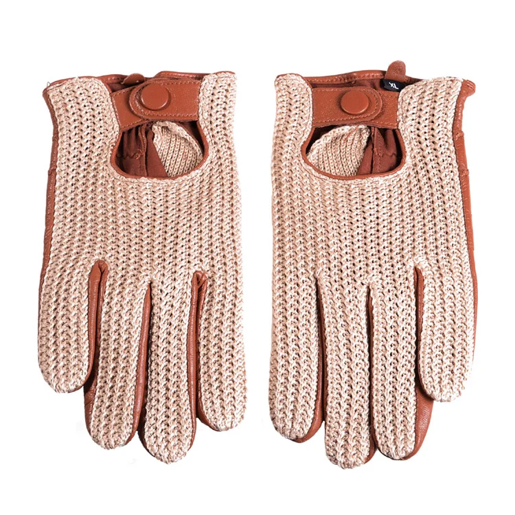 Men's Classic Real Leather Retro Unlined Driving Knitted Sports Riding Equestrianism Touch Screen Short Gloves