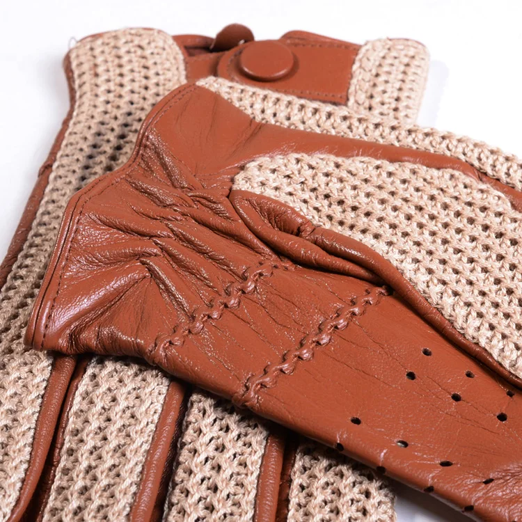 Men's Classic Real Leather Retro Unlined Driving Knitted Sports Riding Equestrianism Touch Screen Short Gloves