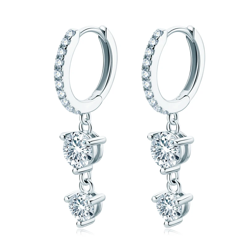 Anziw 4mm 5mm Round Moissanite Long Tassel Earrings 100% 925 Sterling Silver Women's Hoop Dangle Earrings Wedding Jewelry Gifts