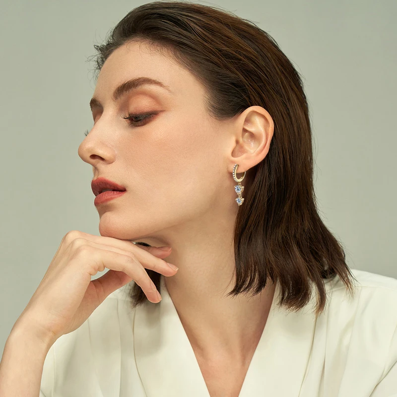 Anziw 4mm 5mm Round Moissanite Long Tassel Earrings 100% 925 Sterling Silver Women's Hoop Dangle Earrings Wedding Jewelry Gifts
