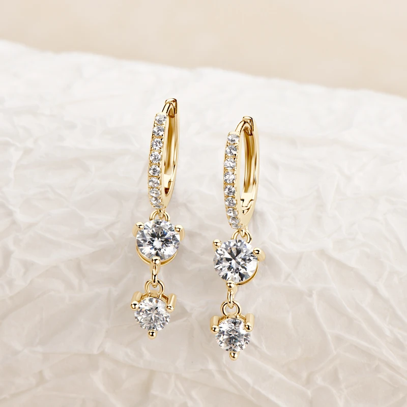Anziw 4mm 5mm Round Moissanite Long Tassel Earrings 100% 925 Sterling Silver Women's Hoop Dangle Earrings Wedding Jewelry Gifts