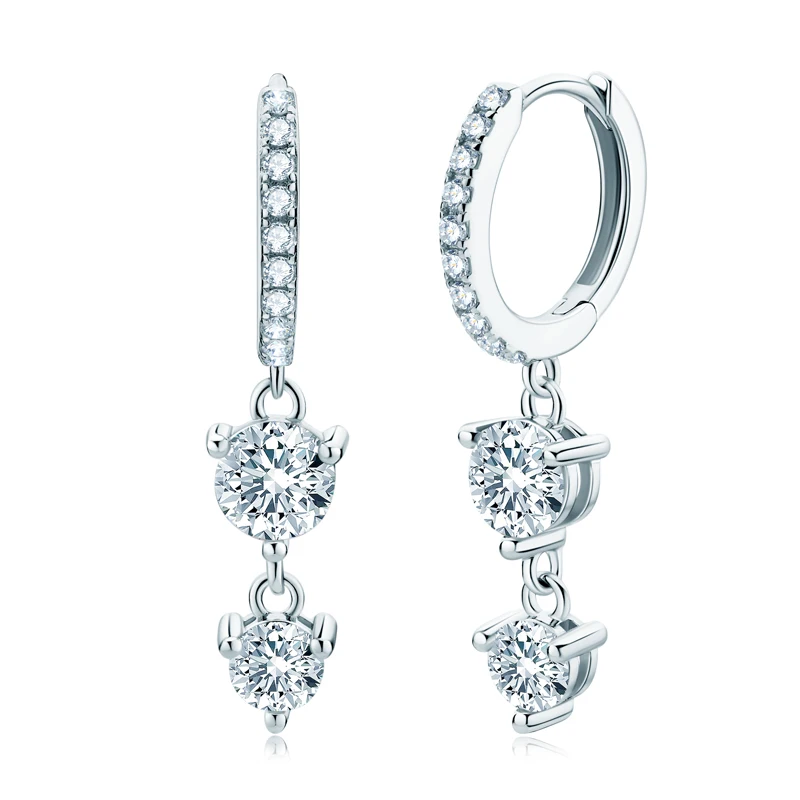 Anziw 4mm 5mm Round Moissanite Long Tassel Earrings 100% 925 Sterling Silver Women's Hoop Dangle Earrings Wedding Jewelry Gifts