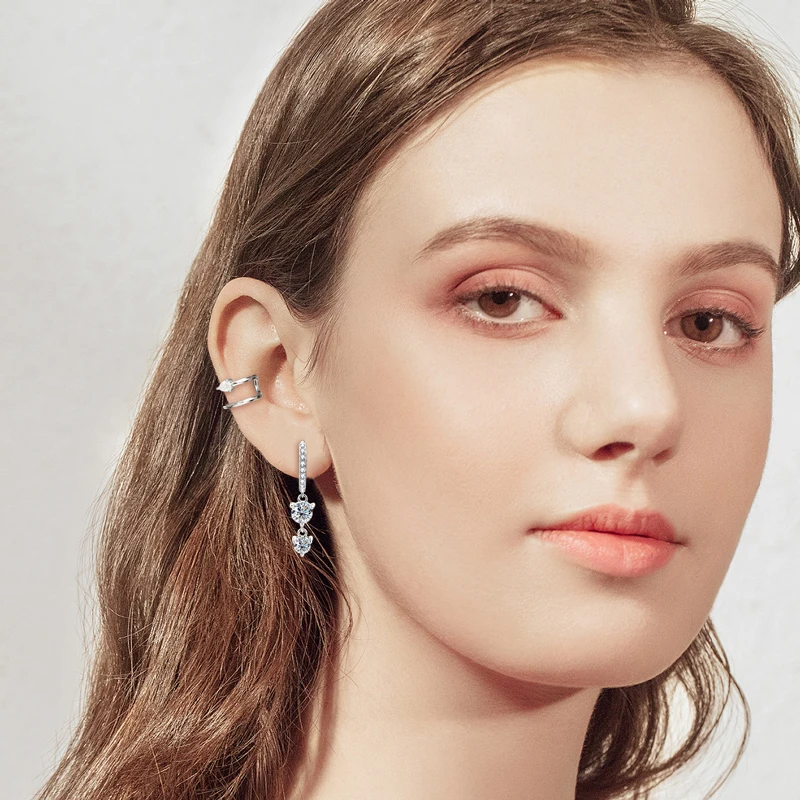 Anziw 4mm 5mm Round Moissanite Long Tassel Earrings 100% 925 Sterling Silver Women's Hoop Dangle Earrings Wedding Jewelry Gifts