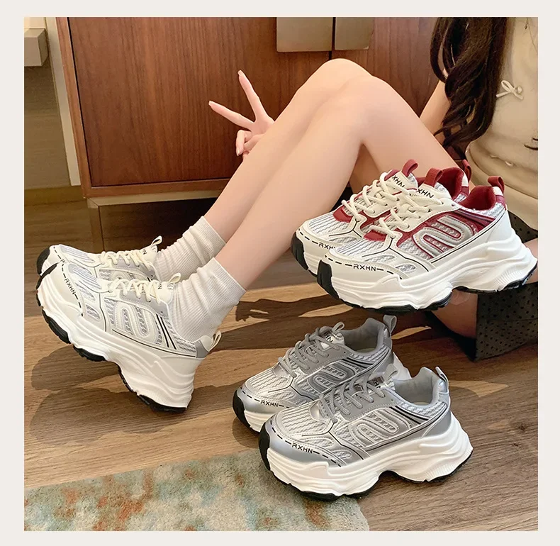 Women Sneakers Autumn Fashion Breathable Casual Shoes Women Mesh Lace Up Comfort Platform Vulcanize Shoes Zapatillas De Mujer