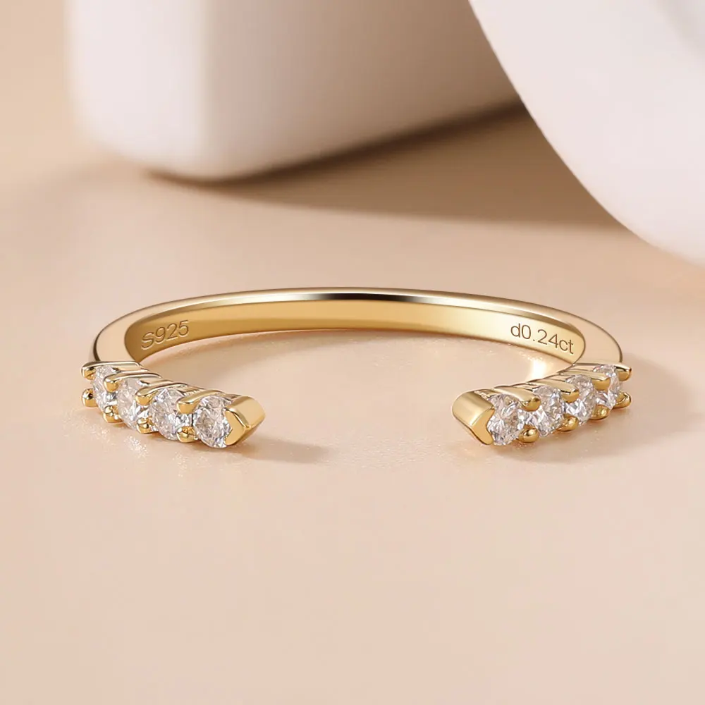 LinkerLove Moissanite Ring Open Wedding Band S925 Sterling Silver for Women 18K Gold Plated Diamond Ring Party Trendy Jewelry