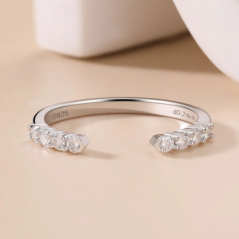 LinkerLove Moissanite Ring Open Wedding Band S925 Sterling Silver for Women 18K Gold Plated Diamond Ring Party Trendy Jewelry