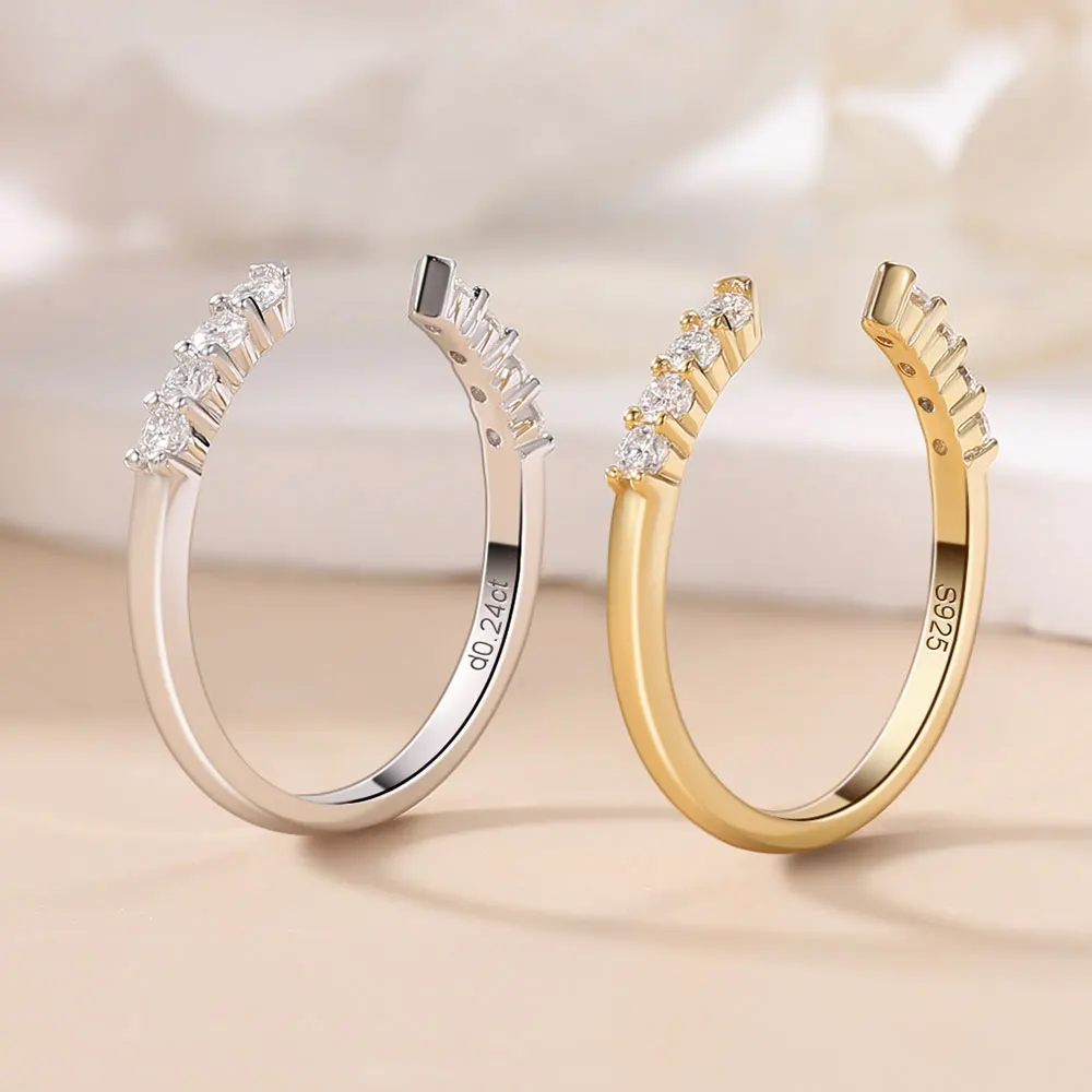 LinkerLove Moissanite Ring Open Wedding Band S925 Sterling Silver for Women 18K Gold Plated Diamond Ring Party Trendy Jewelry