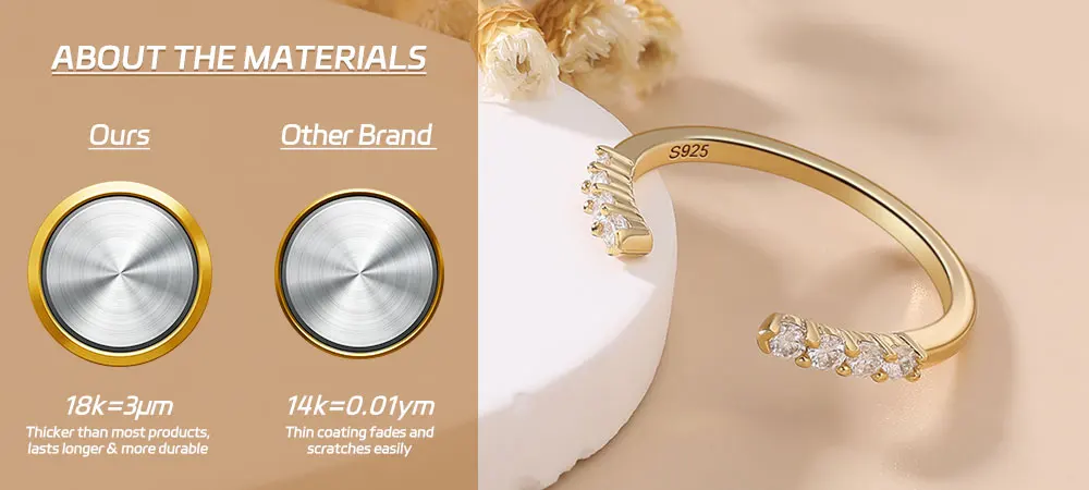 LinkerLove Moissanite Ring Open Wedding Band S925 Sterling Silver for Women 18K Gold Plated Diamond Ring Party Trendy Jewelry