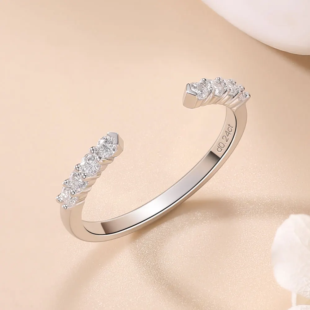 LinkerLove Moissanite Ring Open Wedding Band S925 Sterling Silver for Women 18K Gold Plated Diamond Ring Party Trendy Jewelry