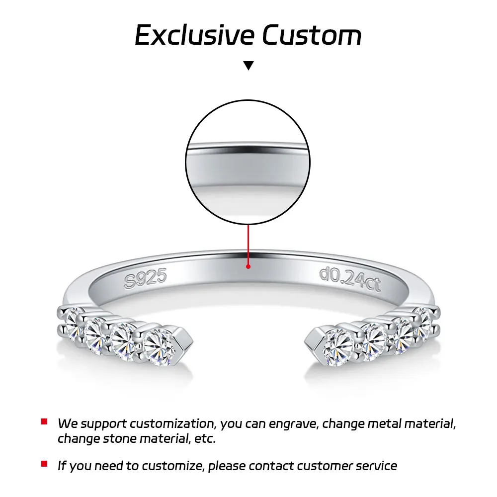 LinkerLove Moissanite Ring Open Wedding Band S925 Sterling Silver for Women 18K Gold Plated Diamond Ring Party Trendy Jewelry