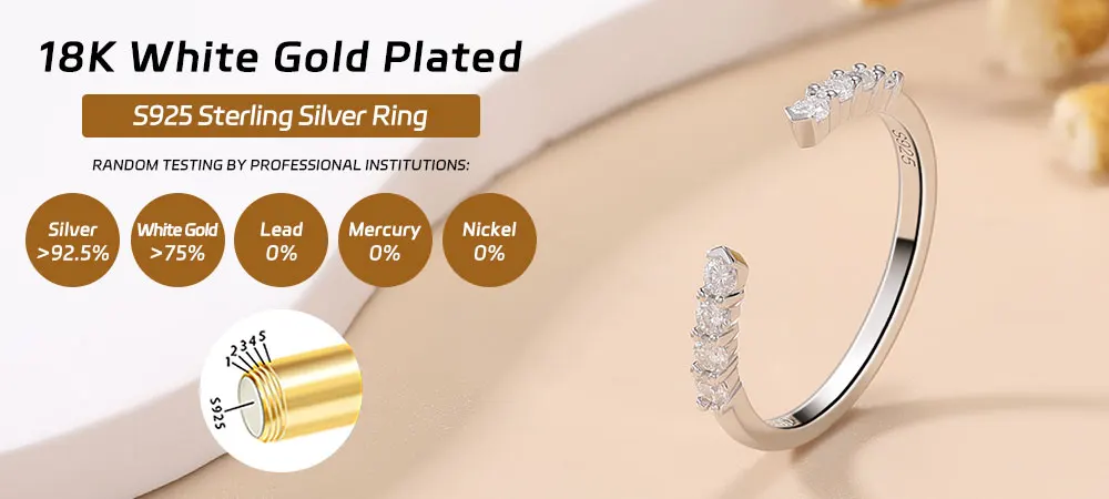 LinkerLove Moissanite Ring Open Wedding Band S925 Sterling Silver for Women 18K Gold Plated Diamond Ring Party Trendy Jewelry