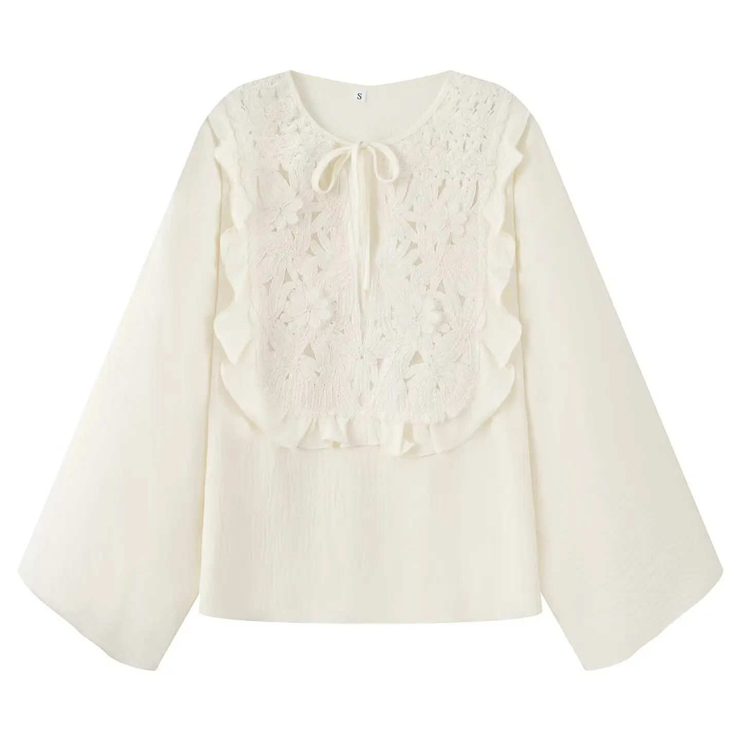 HH Female Summer Fashion Elegant Long Sleeve Lace Up Stitching Hollow Shirt+Temperament High Waist Mini A-line Skirt Suit