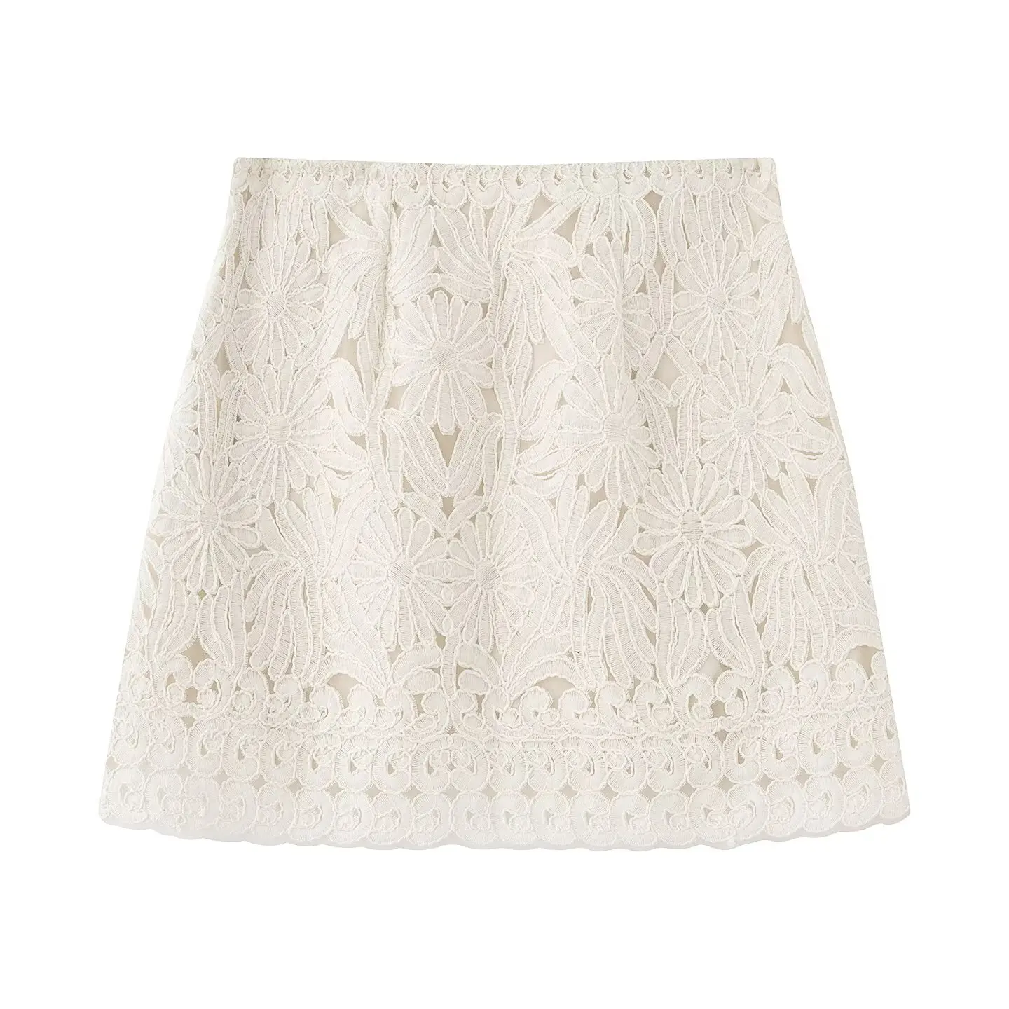 HH Female Summer Fashion Elegant Long Sleeve Lace Up Stitching Hollow Shirt+Temperament High Waist Mini A-line Skirt Suit