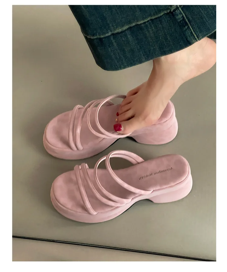 Summer Platform Heel Women Slippers Fashion Open Toe Narrow Band Slide Ladies Elegant Street Style Shoes Fashion Sandals Slides