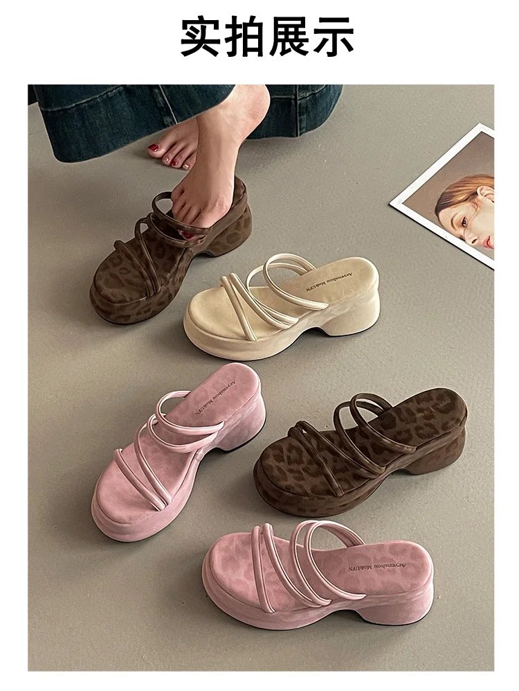 Summer Platform Heel Women Slippers Fashion Open Toe Narrow Band Slide Ladies Elegant Street Style Shoes Fashion Sandals Slides