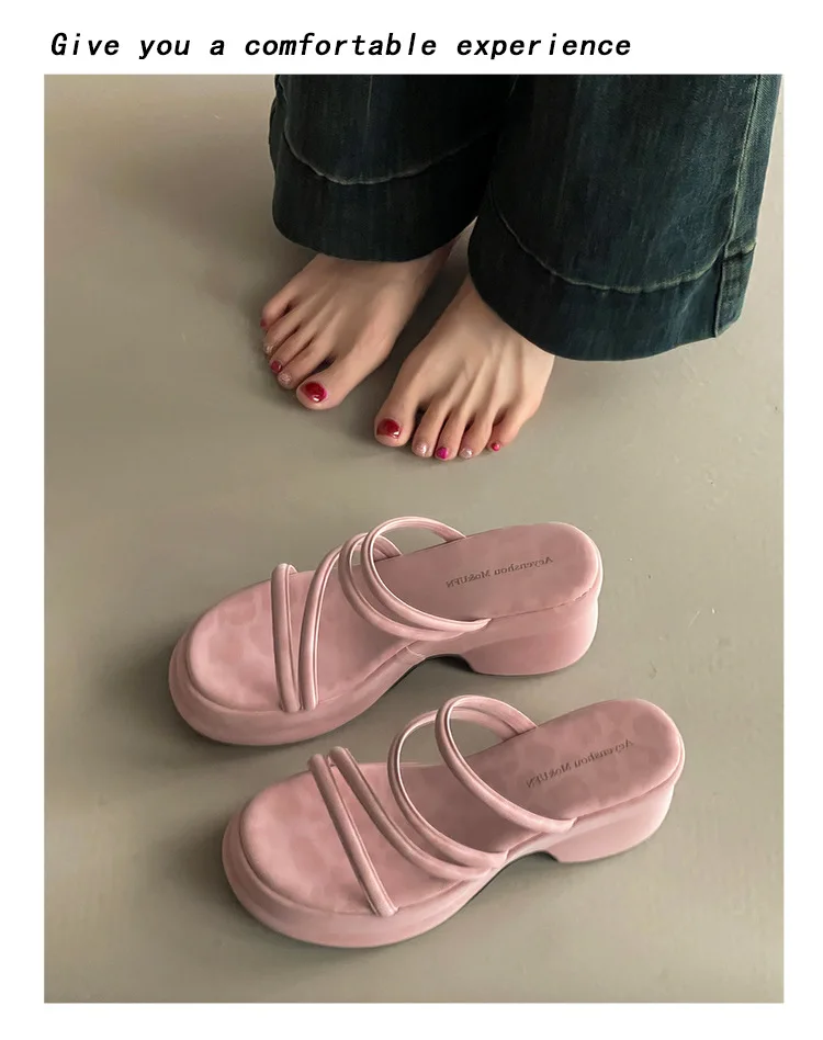 Summer Platform Heel Women Slippers Fashion Open Toe Narrow Band Slide Ladies Elegant Street Style Shoes Fashion Sandals Slides