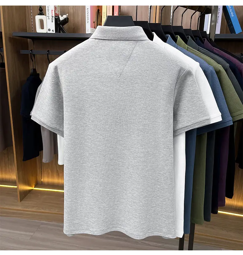 2026 Summer New Men's 100% Mercerized Cotton Short Sleeve Polo Shirt Premium Casual Business Breathable Tops with Striped Detail