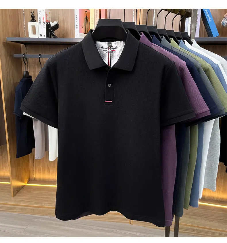 2026 Summer New Men's 100% Mercerized Cotton Short Sleeve Polo Shirt Premium Casual Business Breathable Tops with Striped Detail