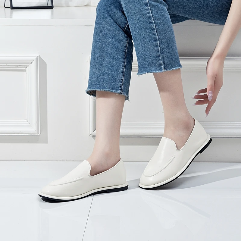 DIMANYU Women's Loafers Spring 2026 New Genuine Leather Women's Flat Shoes Soft Soles Slip-on Large Size Loafers Ladies