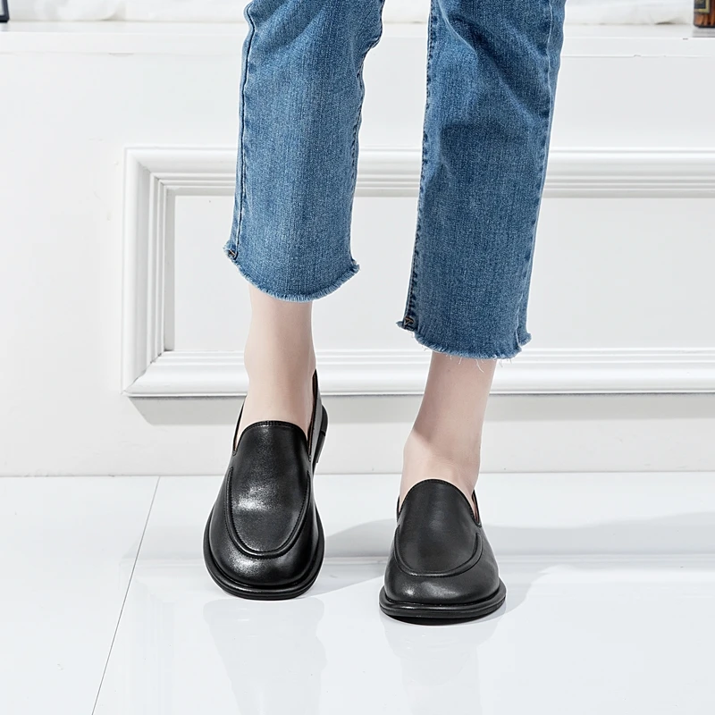 DIMANYU Women's Loafers Spring 2026 New Genuine Leather Women's Flat Shoes Soft Soles Slip-on Large Size Loafers Ladies
