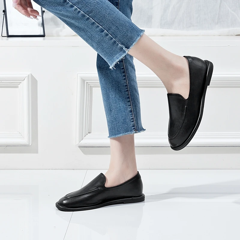 DIMANYU Women's Loafers Spring 2026 New Genuine Leather Women's Flat Shoes Soft Soles Slip-on Large Size Loafers Ladies