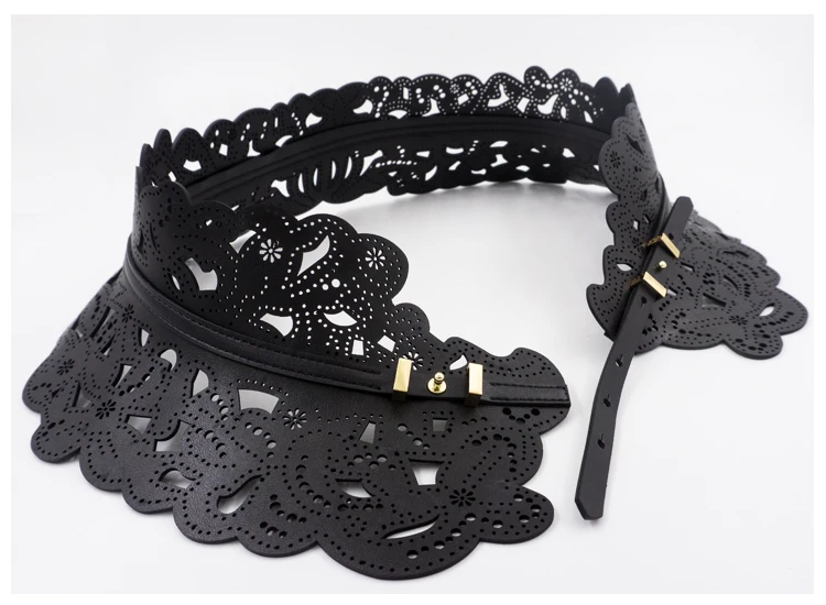Openwork carved  waistband, bohemian leather wide belt dress, tunic with geometric trim, wide belt
