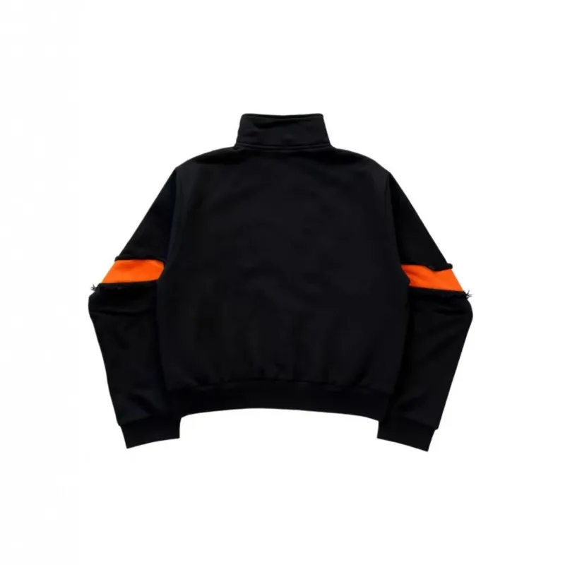 Mens Jacket Harajuku American Streetwear Color Block Patchwork Zip Up Long Sleeve Coat Loose Fit Casual Unisex Fashion Trend New