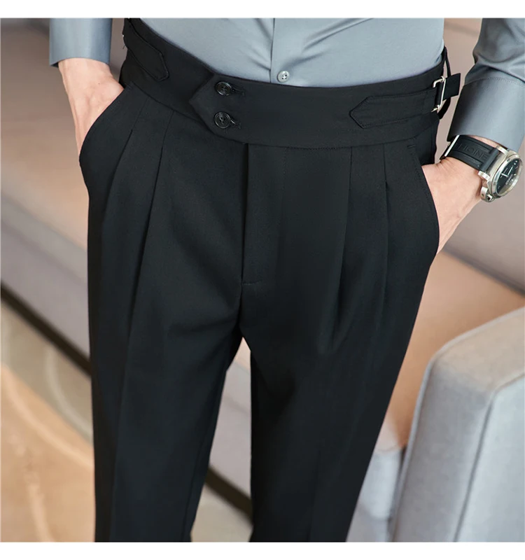 Men Pants Classic Men's Office Trousers Slim Fit High Waist Vintage Pockets for Formal Business Style Elegant Formal Pants