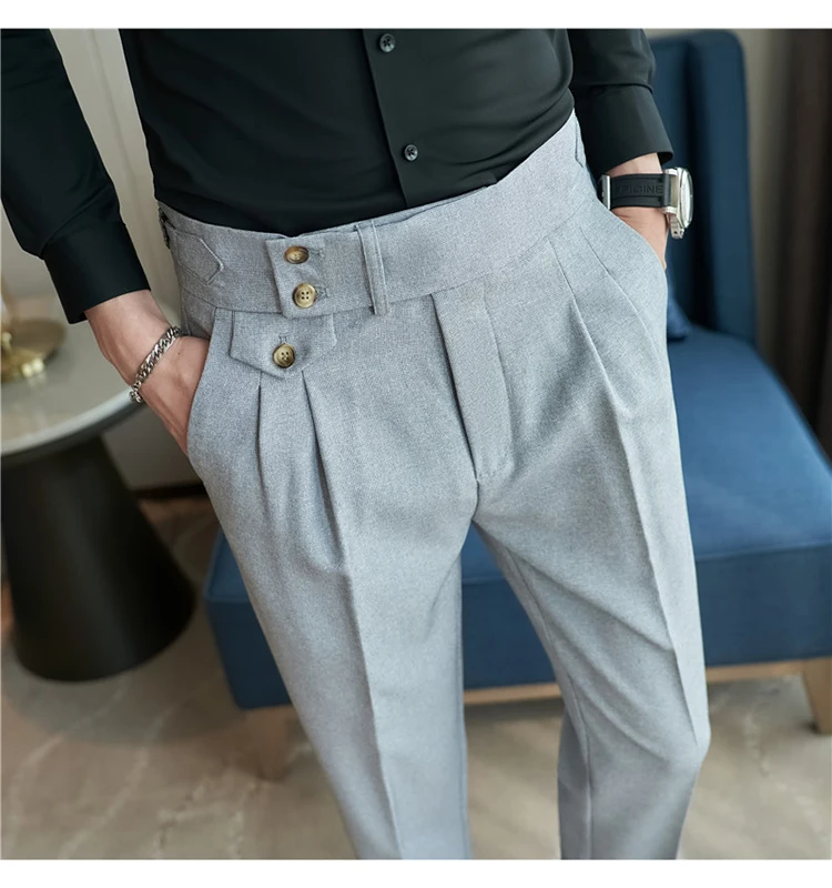 Men Pants Classic Men's Office Trousers Slim Fit High Waist Vintage Pockets for Formal Business Style Elegant Formal Pants