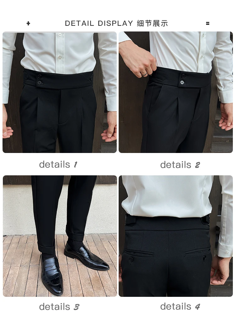 Men Pants Classic Men's Office Trousers Slim Fit High Waist Vintage Pockets for Formal Business Style Elegant Formal Pants