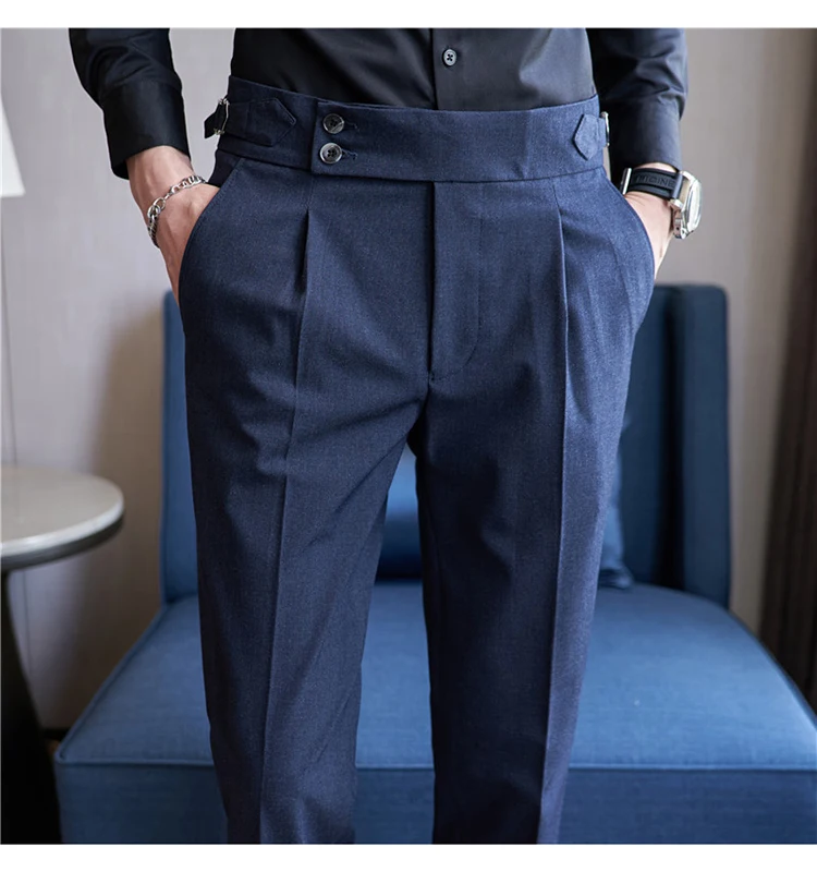 Men Pants Classic Men's Office Trousers Slim Fit High Waist Vintage Pockets for Formal Business Style Elegant Formal Pants
