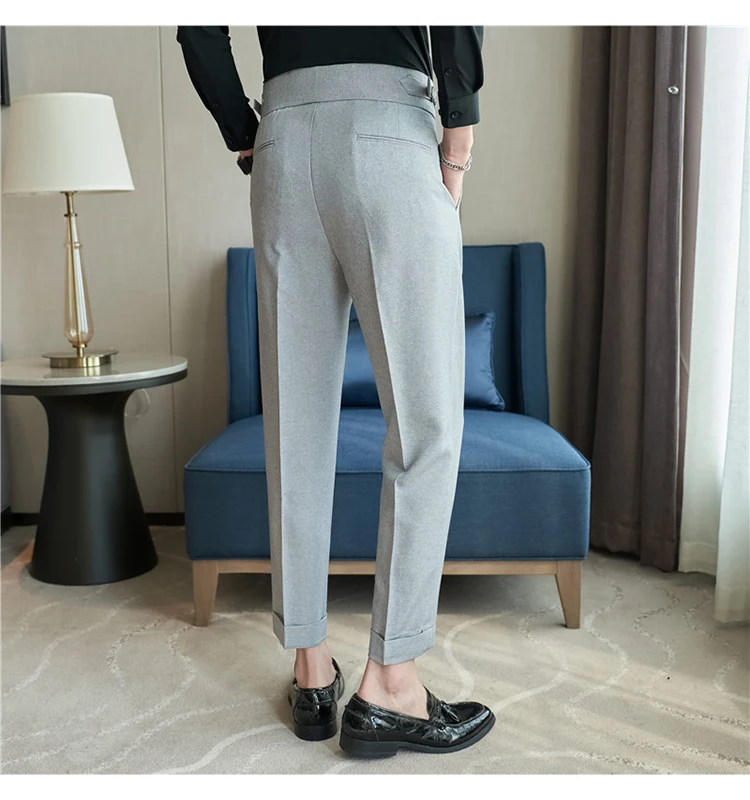 Men Pants Classic Men's Office Trousers Slim Fit High Waist Vintage Pockets for Formal Business Style Elegant Formal Pants