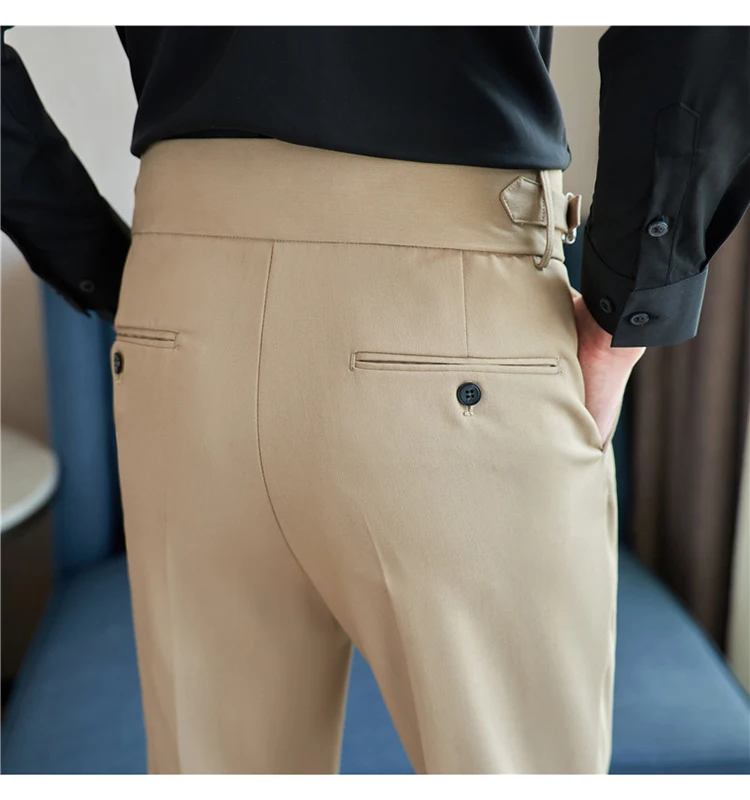 Men Pants Classic Men's Office Trousers Slim Fit High Waist Vintage Pockets for Formal Business Style Elegant Formal Pants