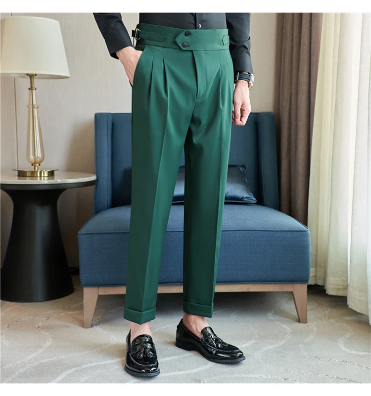 Men Pants Classic Men's Office Trousers Slim Fit High Waist Vintage Pockets for Formal Business Style Elegant Formal Pants