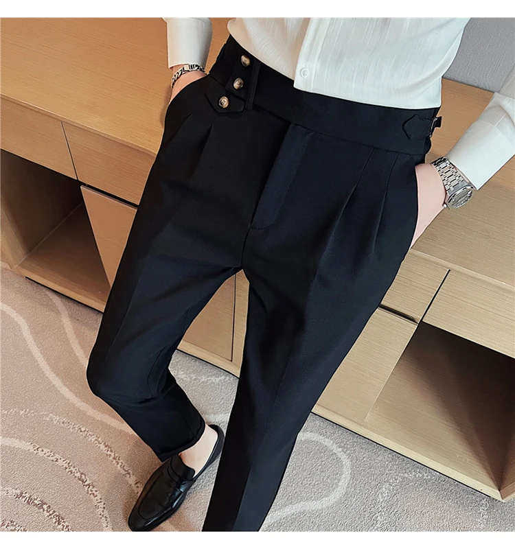 Men Pants Classic Men's Office Trousers Slim Fit High Waist Vintage Pockets for Formal Business Style Elegant Formal Pants