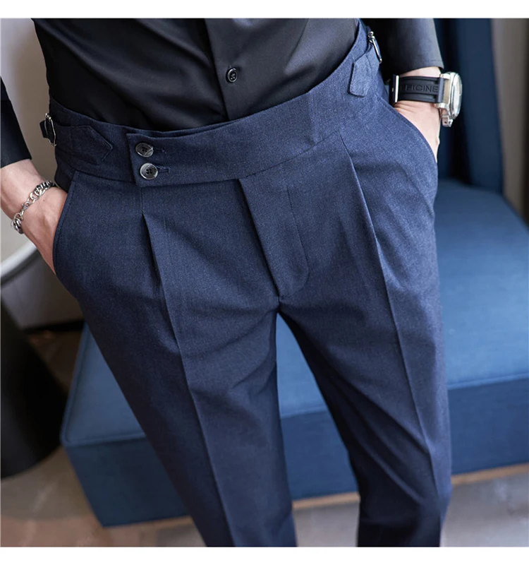 Men Pants Classic Men's Office Trousers Slim Fit High Waist Vintage Pockets for Formal Business Style Elegant Formal Pants
