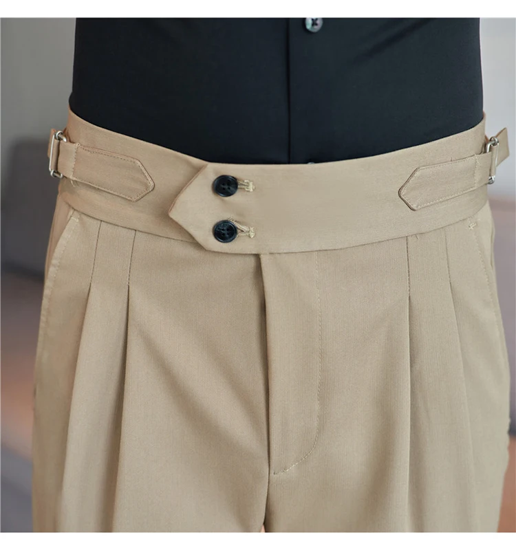 Men Pants Classic Men's Office Trousers Slim Fit High Waist Vintage Pockets for Formal Business Style Elegant Formal Pants