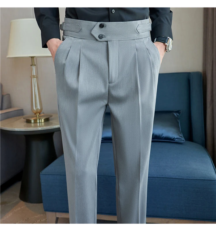 Men Pants Classic Men's Office Trousers Slim Fit High Waist Vintage Pockets for Formal Business Style Elegant Formal Pants