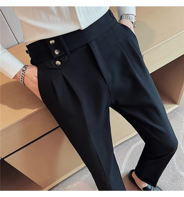 Men Pants Classic Men's Office Trousers Slim Fit High Waist Vintage Pockets for Formal Business Style Elegant Formal Pants
