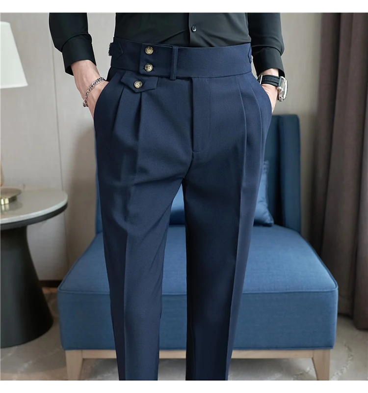 Men Pants Classic Men's Office Trousers Slim Fit High Waist Vintage Pockets for Formal Business Style Elegant Formal Pants
