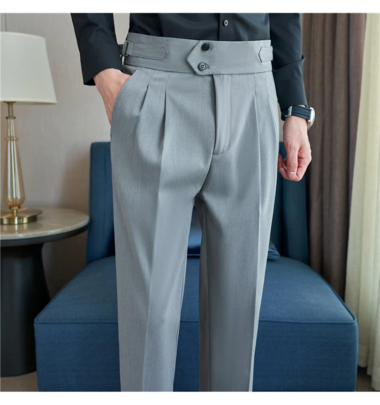 Men Pants Classic Men's Office Trousers Slim Fit High Waist Vintage Pockets for Formal Business Style Elegant Formal Pants