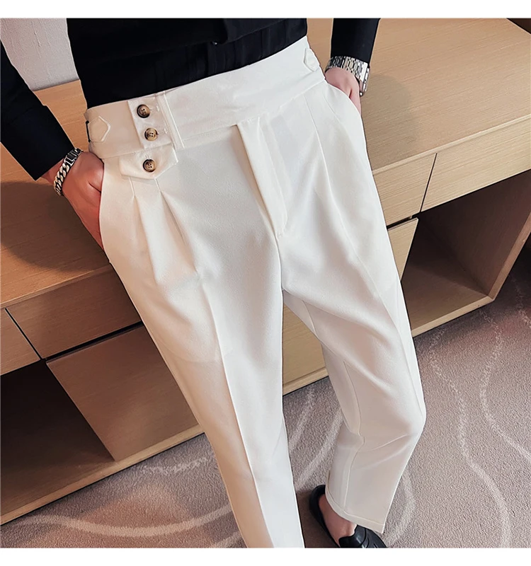 Men Pants Classic Men's Office Trousers Slim Fit High Waist Vintage Pockets for Formal Business Style Elegant Formal Pants