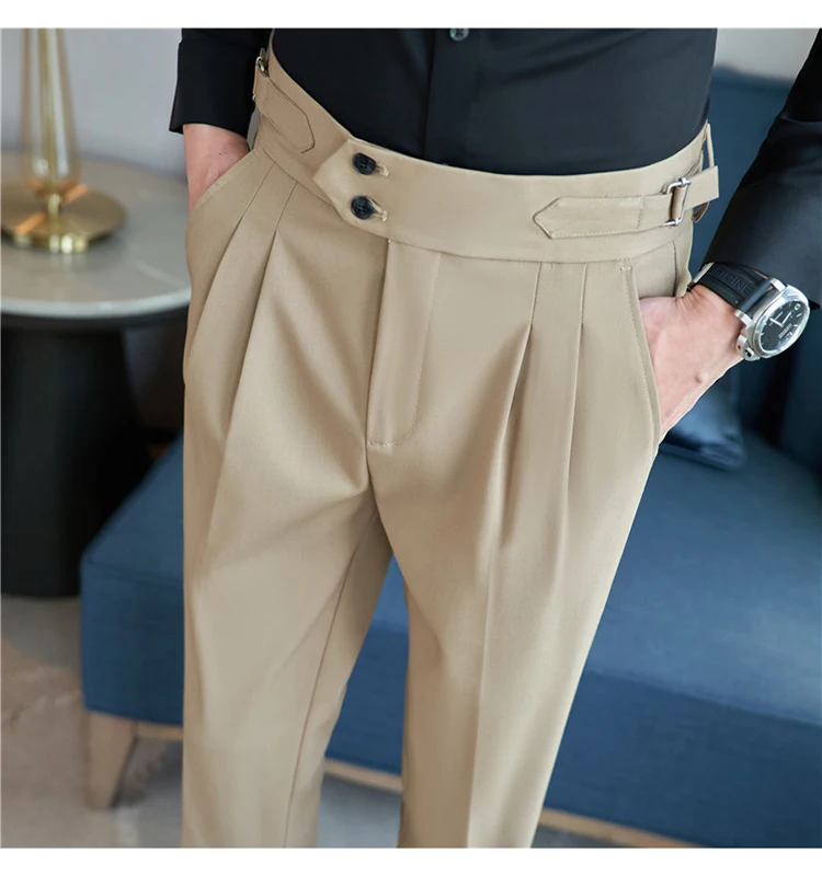 Men Pants Classic Men's Office Trousers Slim Fit High Waist Vintage Pockets for Formal Business Style Elegant Formal Pants