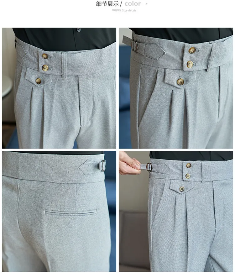 Men Pants Classic Men's Office Trousers Slim Fit High Waist Vintage Pockets for Formal Business Style Elegant Formal Pants