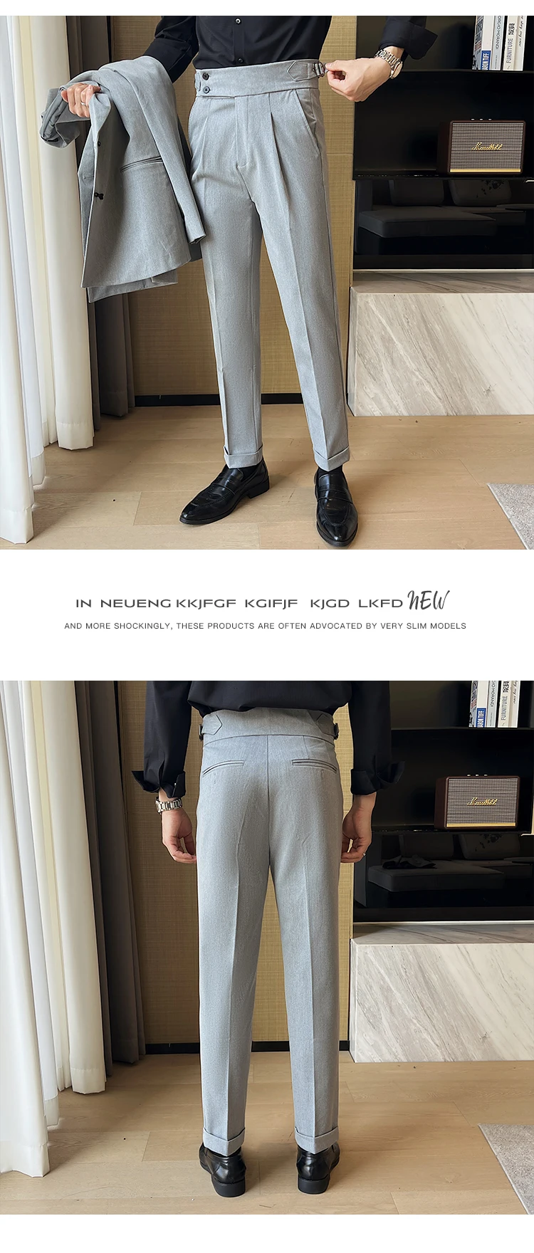 Men Pants Classic Men's Office Trousers Slim Fit High Waist Vintage Pockets for Formal Business Style Elegant Formal Pants