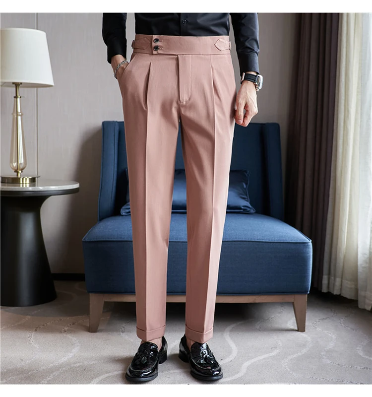 Men Pants Classic Men's Office Trousers Slim Fit High Waist Vintage Pockets for Formal Business Style Elegant Formal Pants