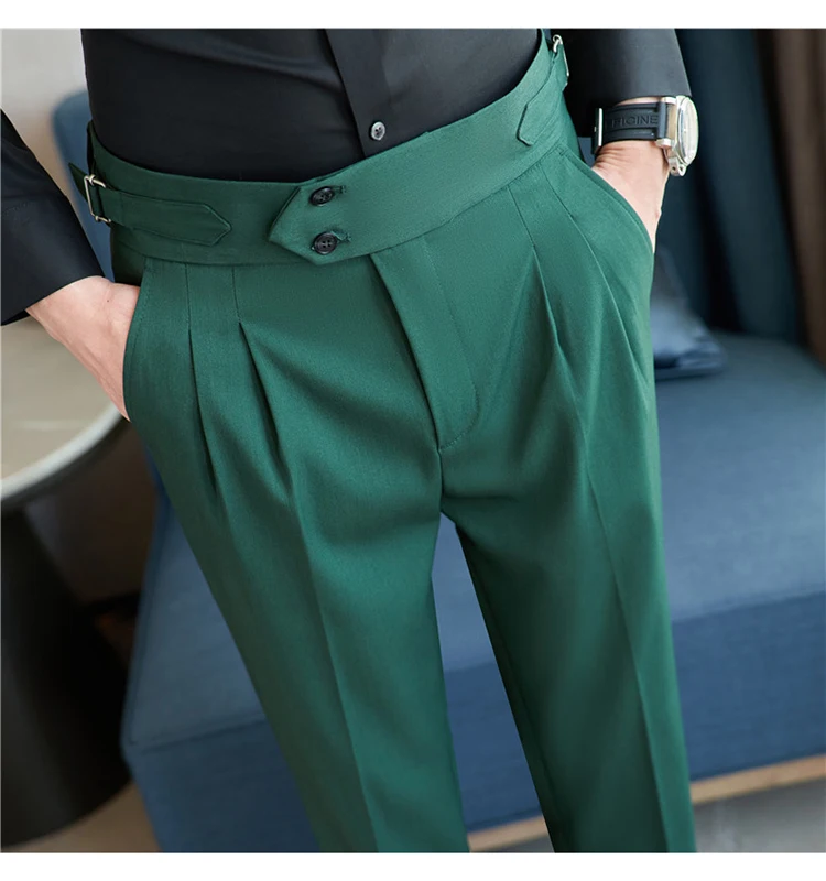 Men Pants Classic Men's Office Trousers Slim Fit High Waist Vintage Pockets for Formal Business Style Elegant Formal Pants